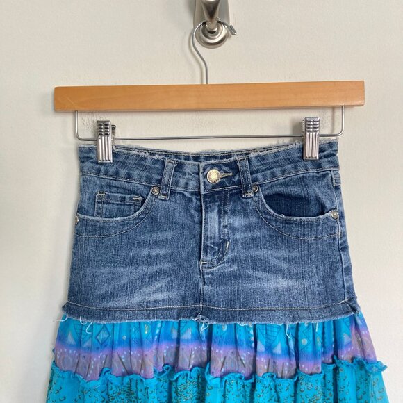 Y2K Teal and Purple Girls Denim Ruffle Skirt - Picture 3 of 7
